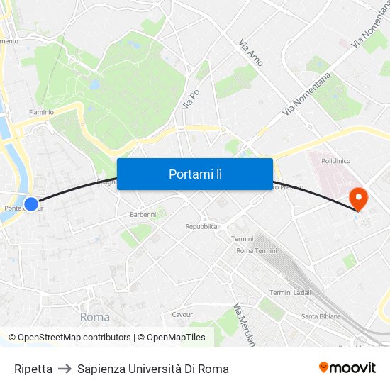 Ripetta to Sapienza Università Di Roma map