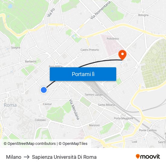 Milano to Sapienza Università Di Roma map