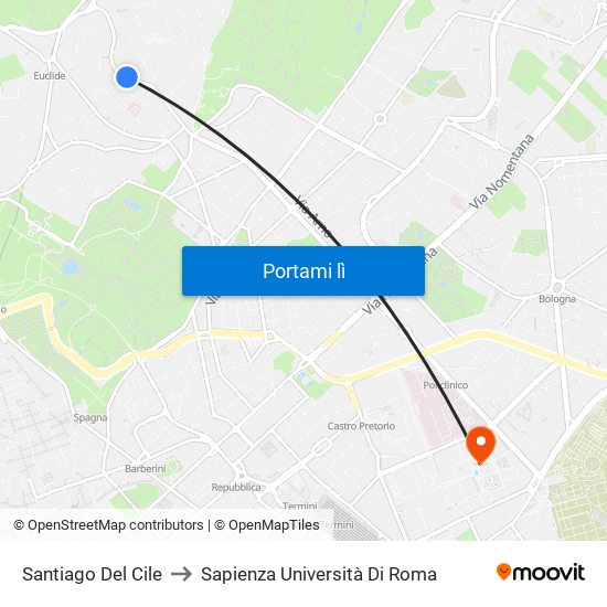 Santiago Del Cile to Sapienza Università Di Roma map