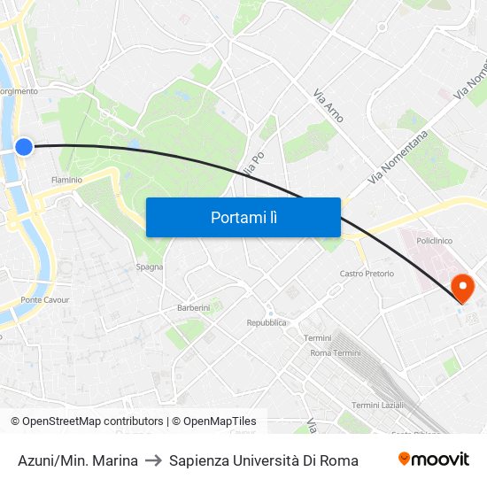 Azuni/Min. Marina to Sapienza Università Di Roma map