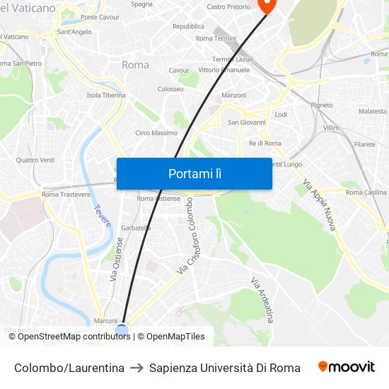Colombo/Laurentina to Sapienza Università Di Roma map
