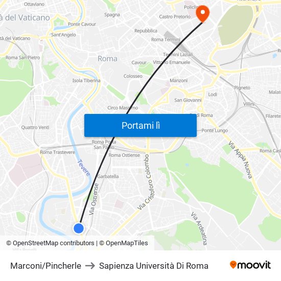 Marconi/Pincherle to Sapienza Università Di Roma map