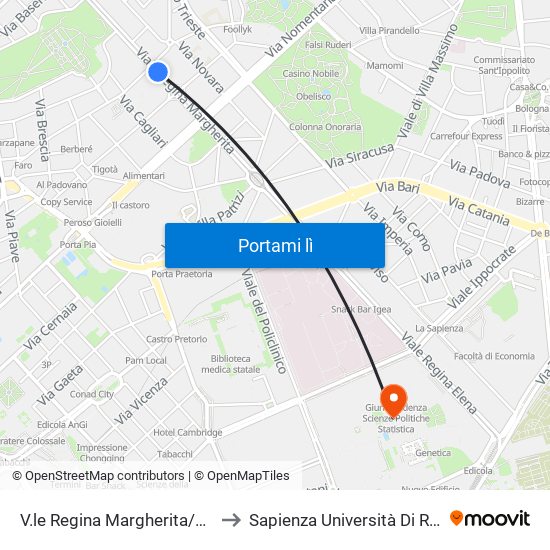 V.le Regina Margherita/Nizza to Sapienza Università Di Roma map