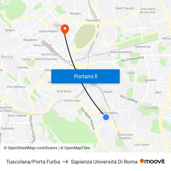 Tuscolana/Porta Furba to Sapienza Università Di Roma map