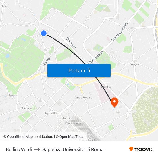 Bellini/Verdi to Sapienza Università Di Roma map