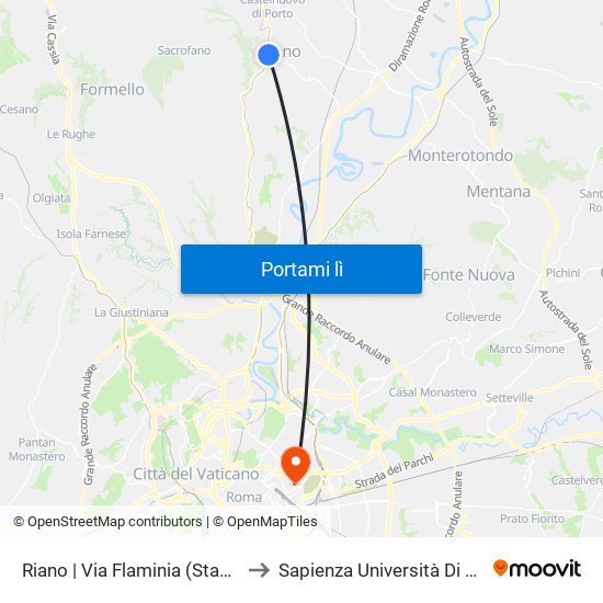 Riano | Via Flaminia (Stazione) to Sapienza Università Di Roma map