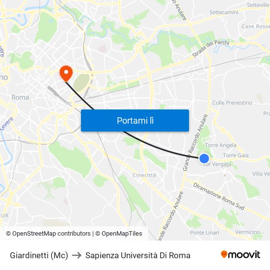 Giardinetti (Mc) to Sapienza Università Di Roma map