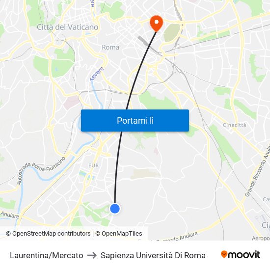 Laurentina/Mercato to Sapienza Università Di Roma map