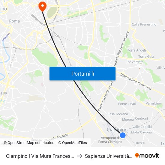 Ciampino | Via Mura Francesi Via Cagliari to Sapienza Università Di Roma map