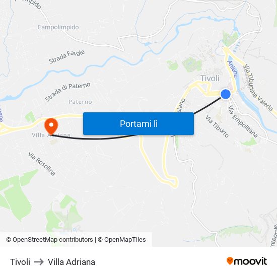 Tivoli to Villa Adriana map
