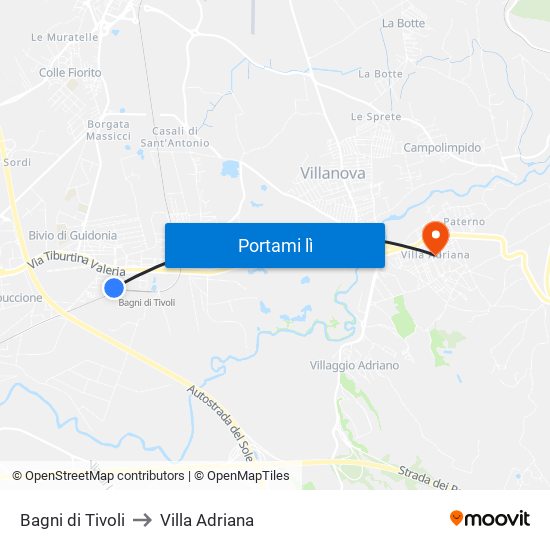 Bagni di Tivoli to Villa Adriana map