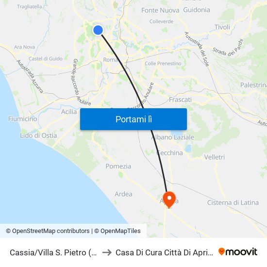 Cassia/Villa S. Pietro (H) to Casa Di Cura Città Di Aprilia map