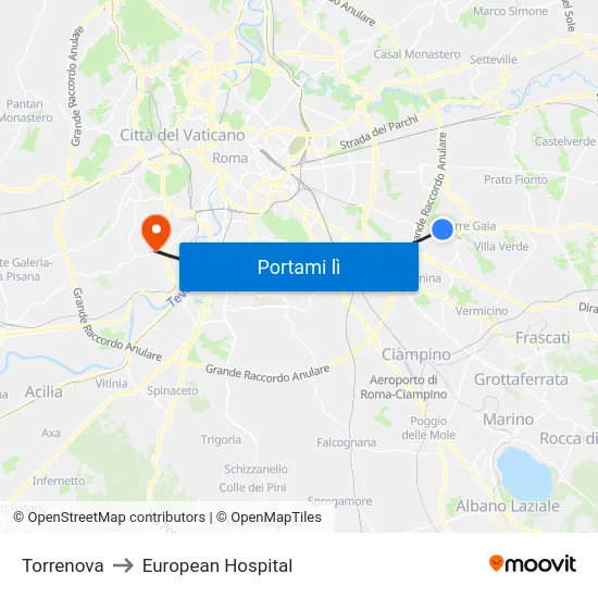 Torrenova to European Hospital map