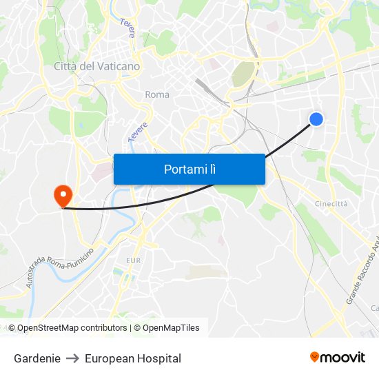 Gardenie to European Hospital map