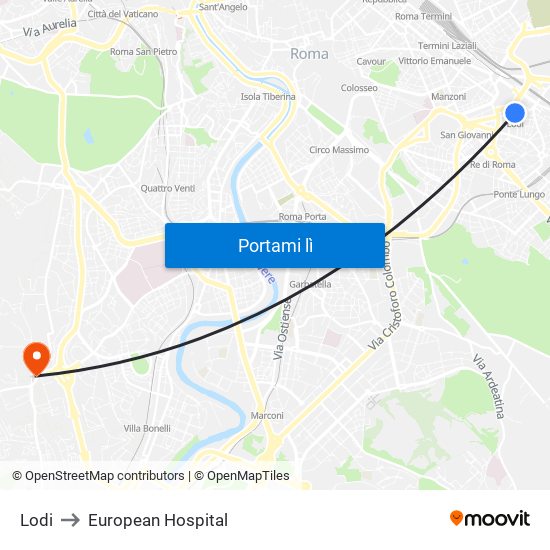 Lodi to European Hospital map