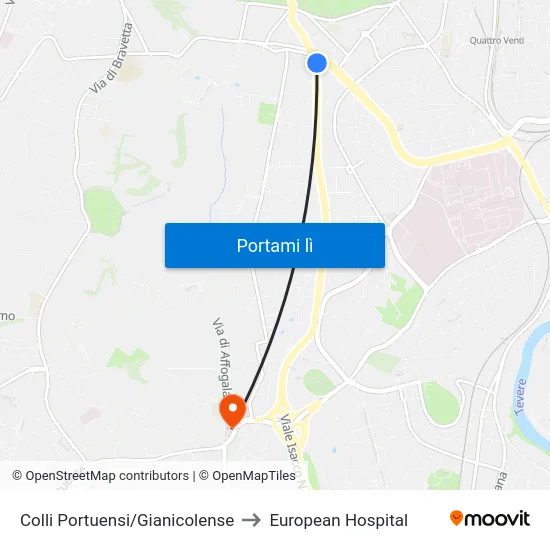 Colli Portuensi/Gianicolense to European Hospital map