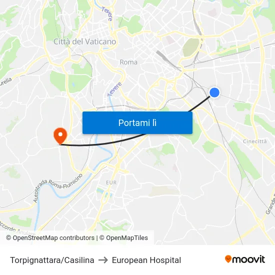 Torpignattara/Casilina to European Hospital map