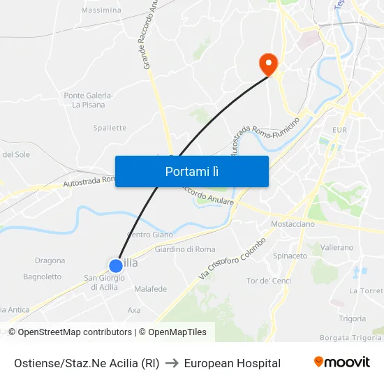 Ostiense/Staz.Ne Acilia (Rl) to European Hospital map