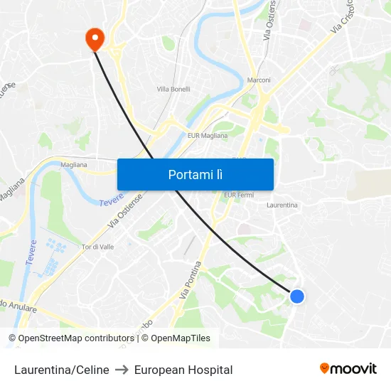 Laurentina/Celine to European Hospital map