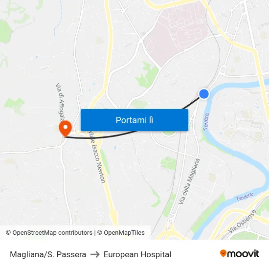 Magliana/S. Passera to European Hospital map