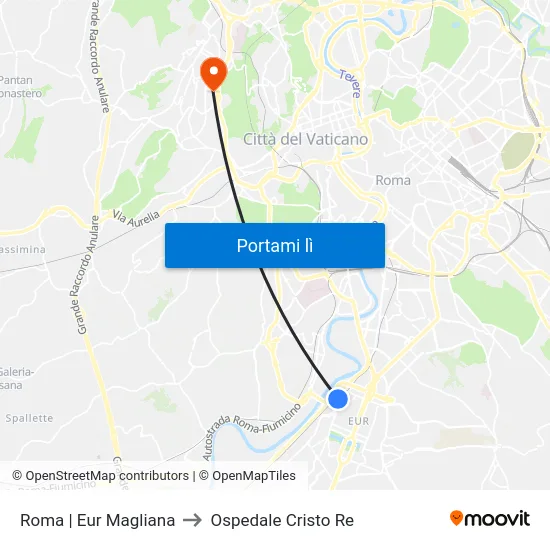 Roma | Eur Magliana to Ospedale Cristo Re map