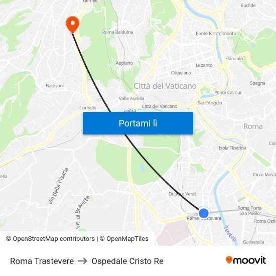 Roma Trastevere to Ospedale Cristo Re map