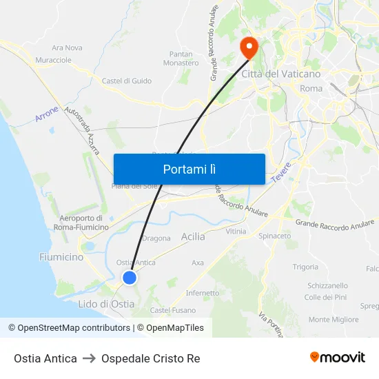 Ostia Antica to Ospedale Cristo Re map