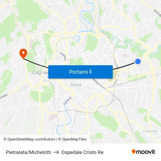 Pietralata/Michelotti to Ospedale Cristo Re map