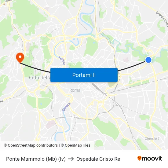 Ponte Mammolo (Mb) (Iv) to Ospedale Cristo Re map