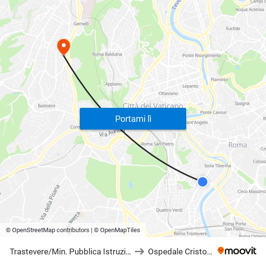 Trastevere/Min. Pubblica Istruzione to Ospedale Cristo Re map