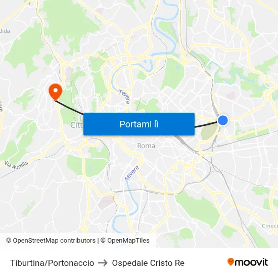 Tiburtina/Portonaccio to Ospedale Cristo Re map