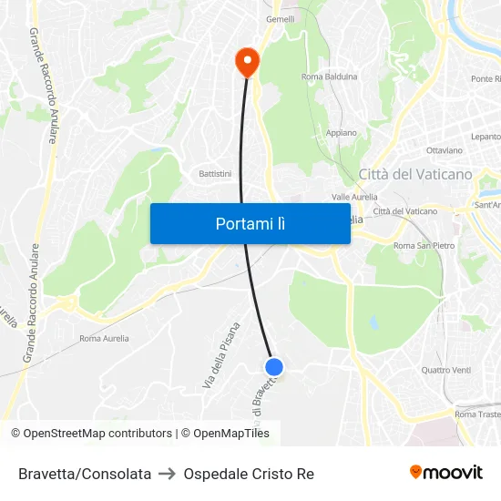 Bravetta/Consolata to Ospedale Cristo Re map