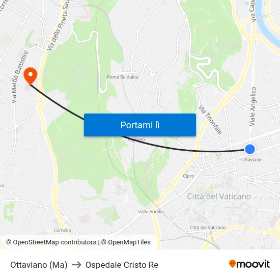 Ottaviano (Ma) to Ospedale Cristo Re map