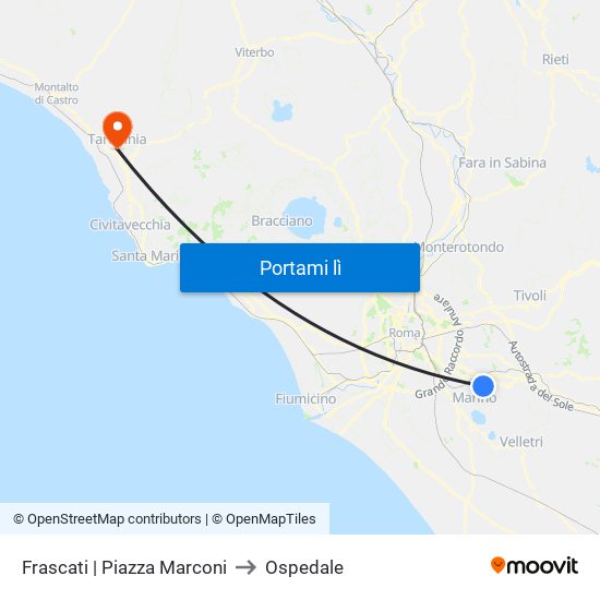 Frascati | Piazza Marconi to Ospedale map