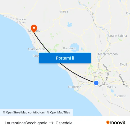 Laurentina/Cecchignola to Ospedale map