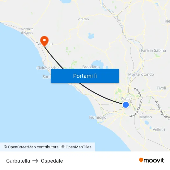 Garbatella to Ospedale map