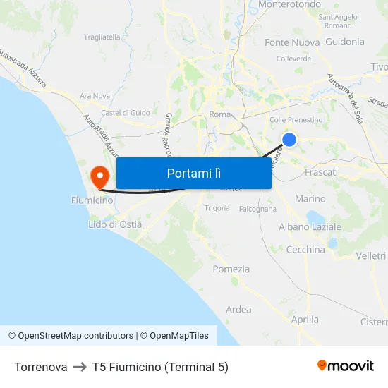 Torrenova to T5 Fiumicino (Terminal 5) map