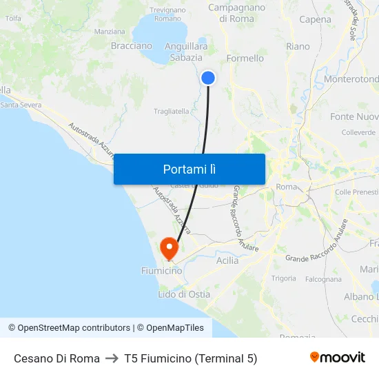 Cesano Di Roma to T5 Fiumicino (Terminal 5) map