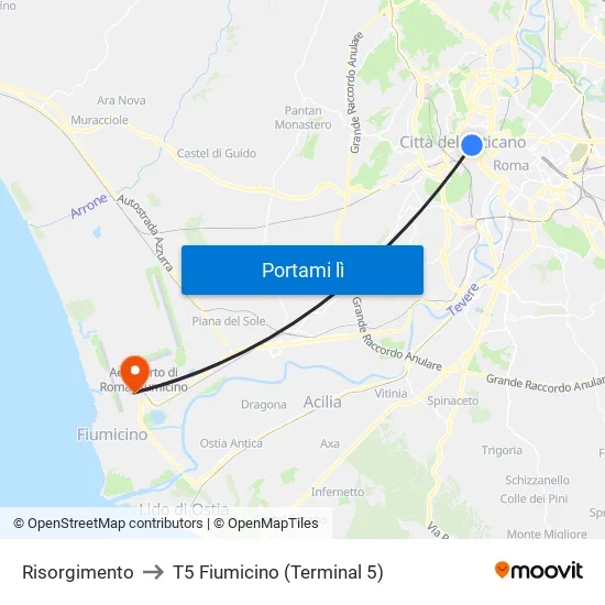 Risorgimento to T5 Fiumicino (Terminal 5) map