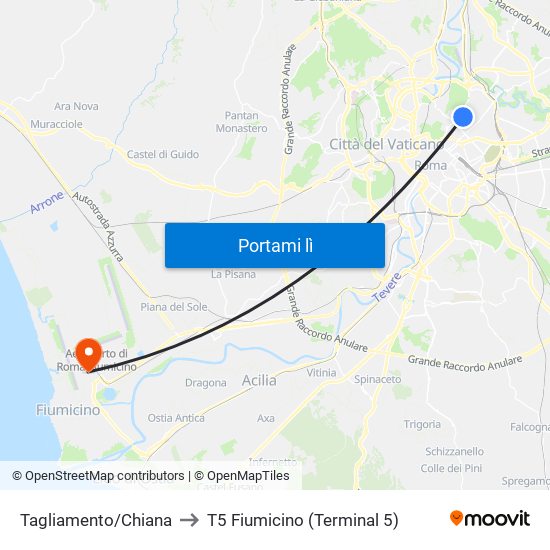 Tagliamento/Chiana to T5 Fiumicino (Terminal 5) map