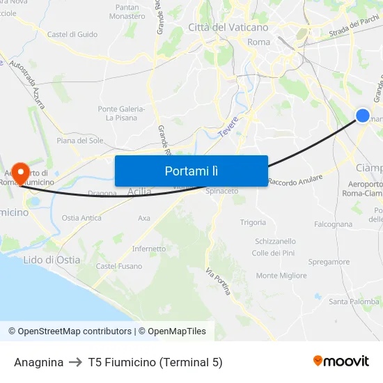 Anagnina to T5 Fiumicino (Terminal 5) map