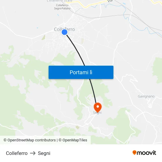 Colleferro to Segni map