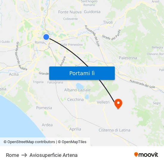 Rome to Aviosuperficie Artena map