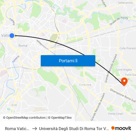 Roma Vaticano (Sitbus) to Università Degli Studi Di Roma Tor Vergata - Facoltà Di Ingegneria map