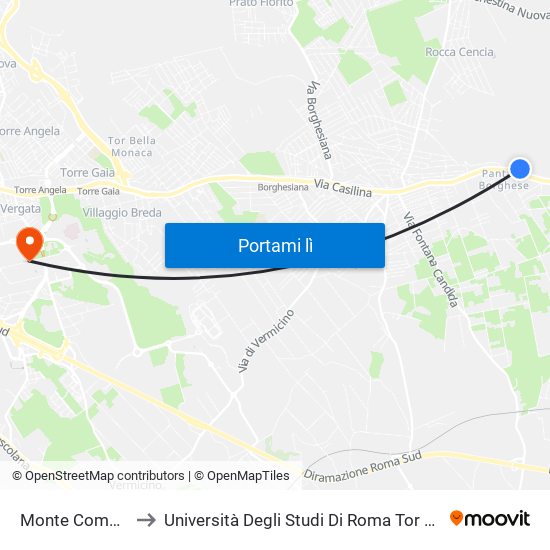 Monte Compatri-Pantano to Università Degli Studi Di Roma Tor Vergata - Facoltà Di Ingegneria map