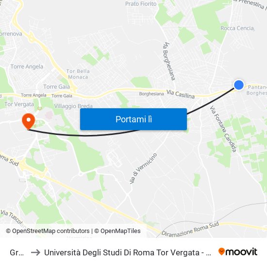 Graniti to Università Degli Studi Di Roma Tor Vergata - Facoltà Di Ingegneria map