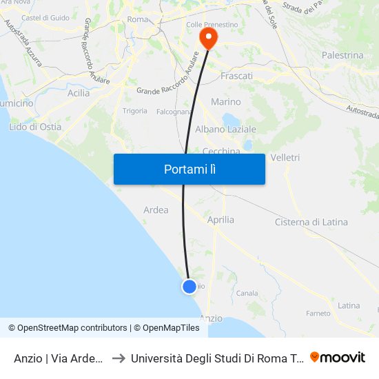Anzio | Via Ardeatina (Lido Di Enea) to Università Degli Studi Di Roma Tor Vergata - Facoltà Di Ingegneria map