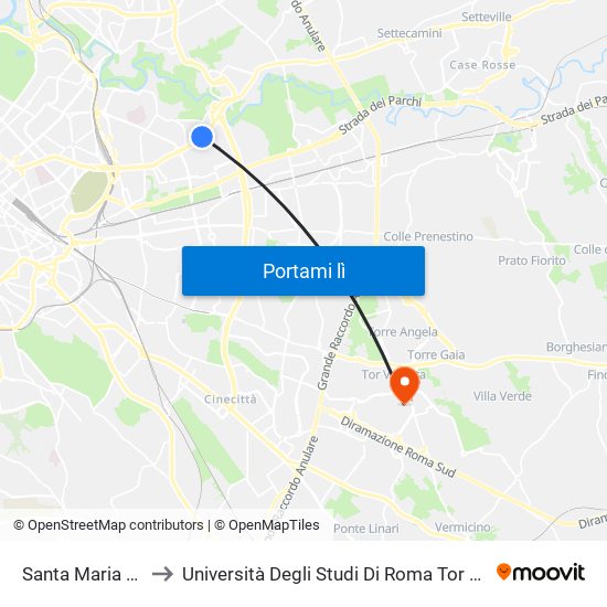Santa Maria Del Soccorso to Università Degli Studi Di Roma Tor Vergata - Facoltà Di Ingegneria map