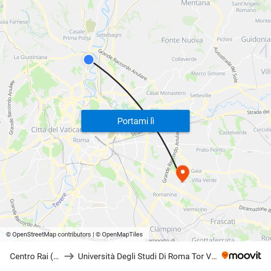 Centro Rai (A Richiesta) to Università Degli Studi Di Roma Tor Vergata - Facoltà Di Ingegneria map