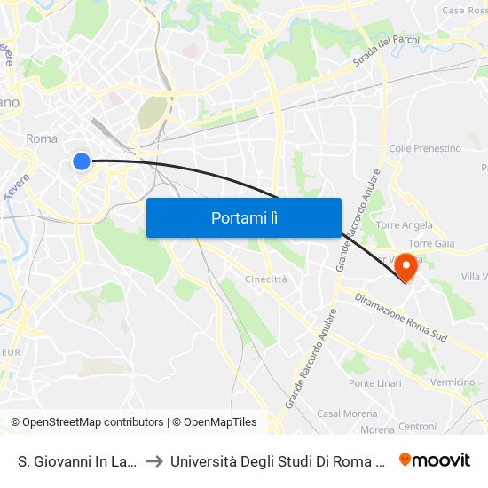 S. Giovanni In Laterano/S. Clemente to Università Degli Studi Di Roma Tor Vergata - Facoltà Di Ingegneria map